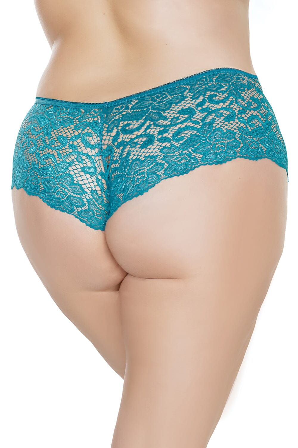Cotton Gusset Soft Stretch Lace-Booty Shorts-Coquette-Green-Q-SEXYSHOES.COM