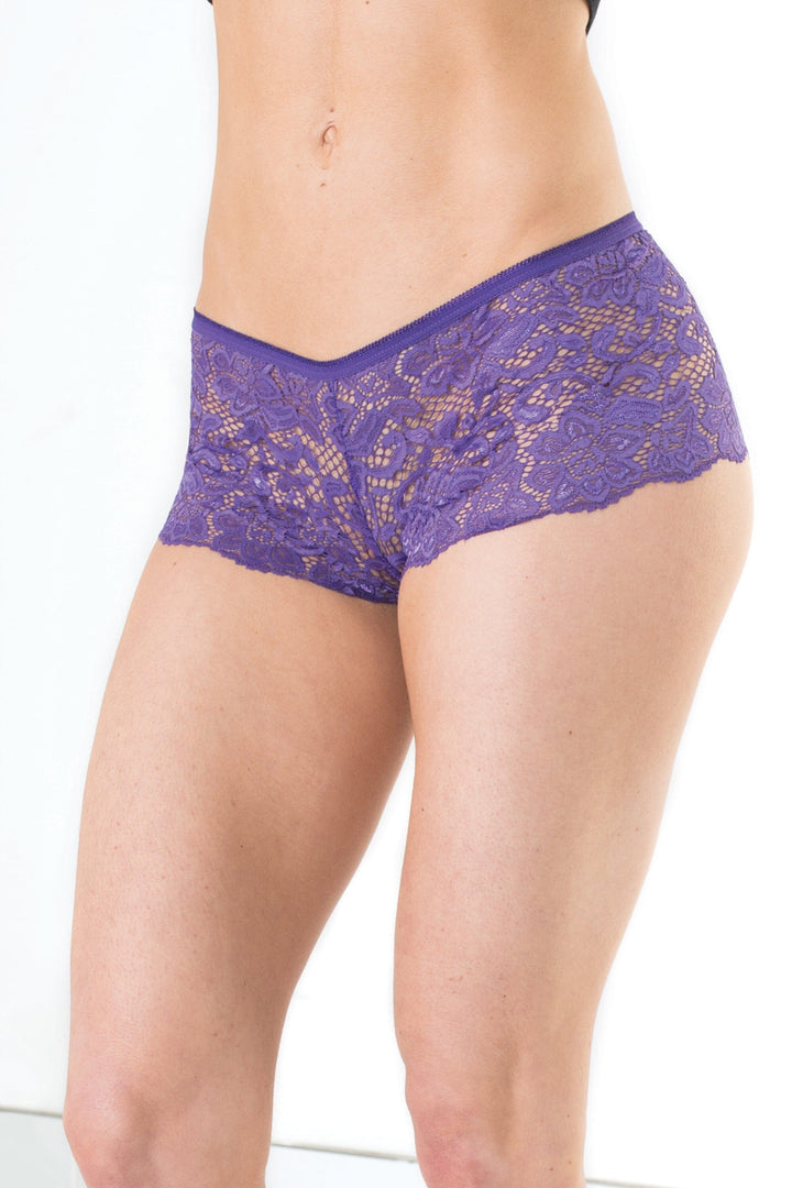 Cotton Gusset Soft Stretch Lace-Booty Shorts-Coquette-Purple-O/S-SEXYSHOES.COM