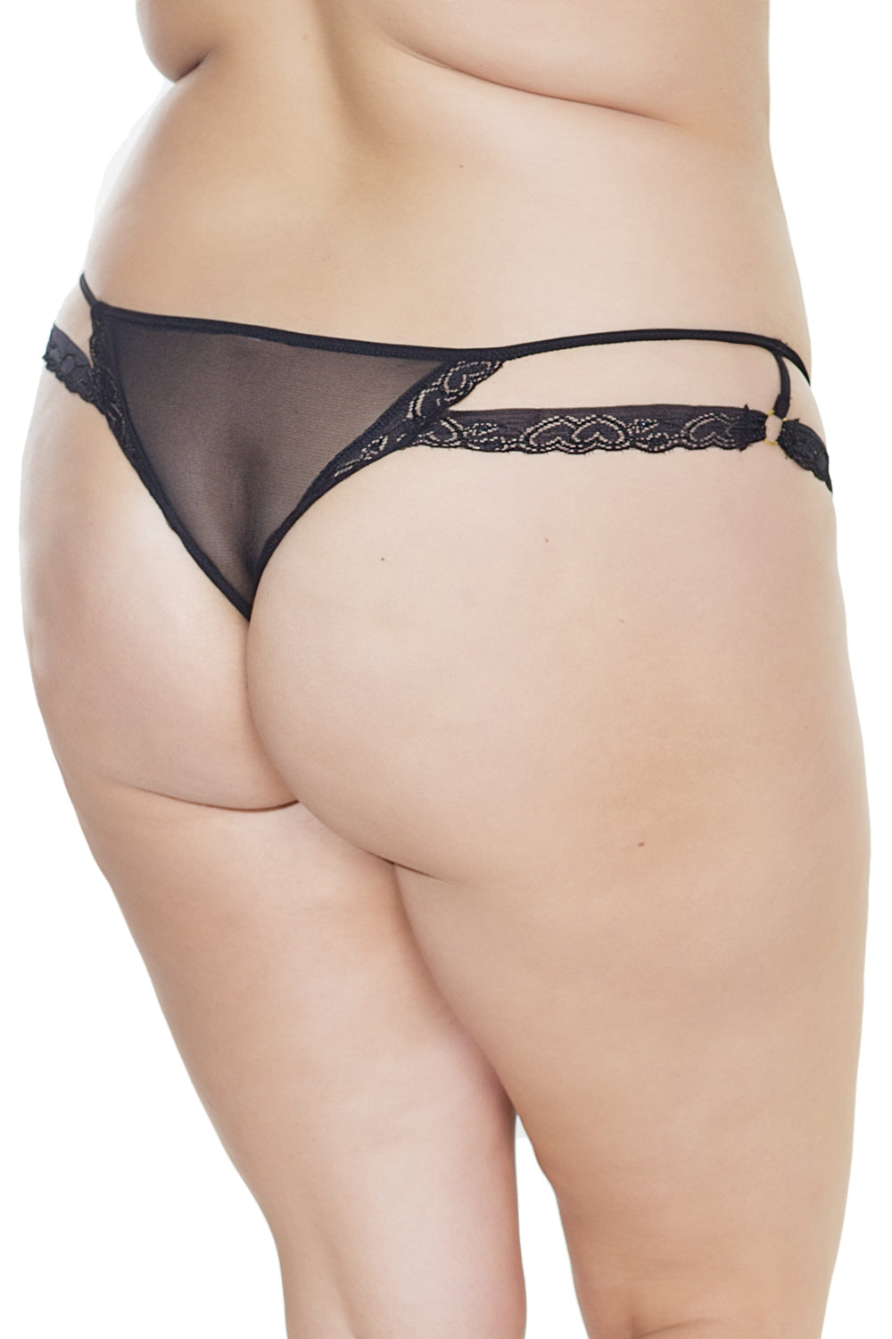 Cotton Panty Multi-Strap With Ring Detail | Plus Size-Strings + Thongs-Coquette-Black-Q-SEXYSHOES.COM