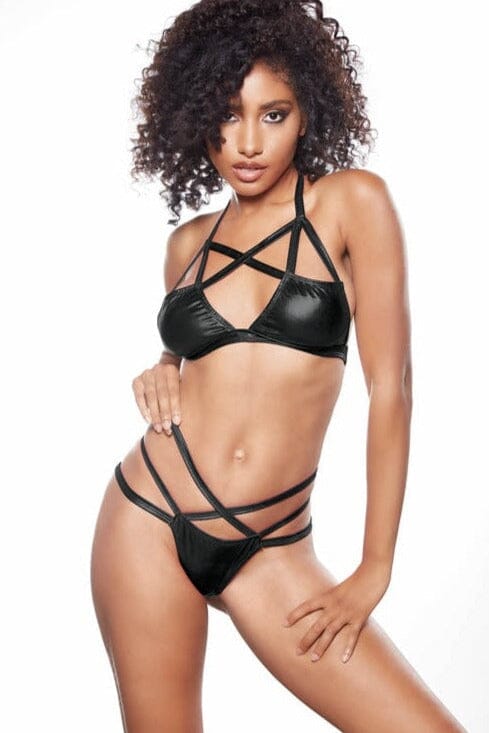 Criss Cross Bralette And Thong Set-Lingerie Sets-Kitten-Black-O/S-SEXYSHOES.COM
