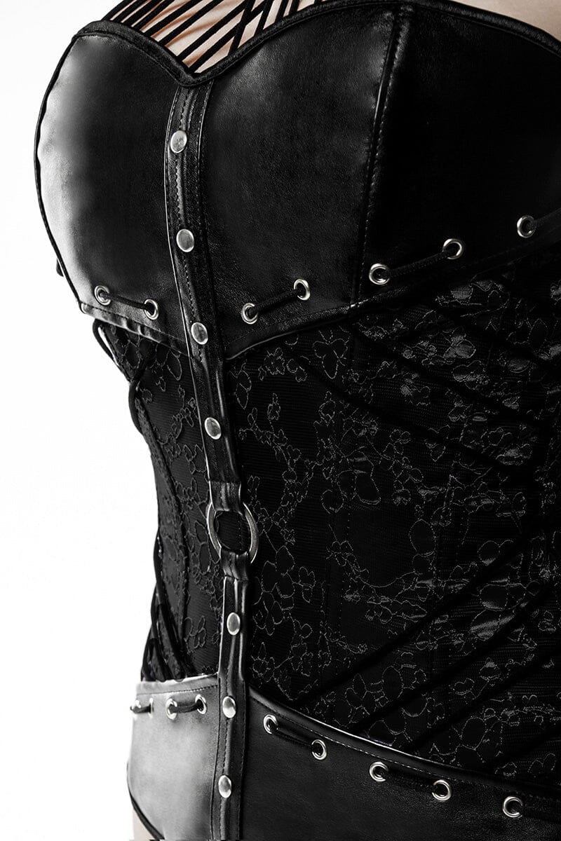 Grey Velvet Crisscross Choker W/Sweetheart Neckline Corset in Black 