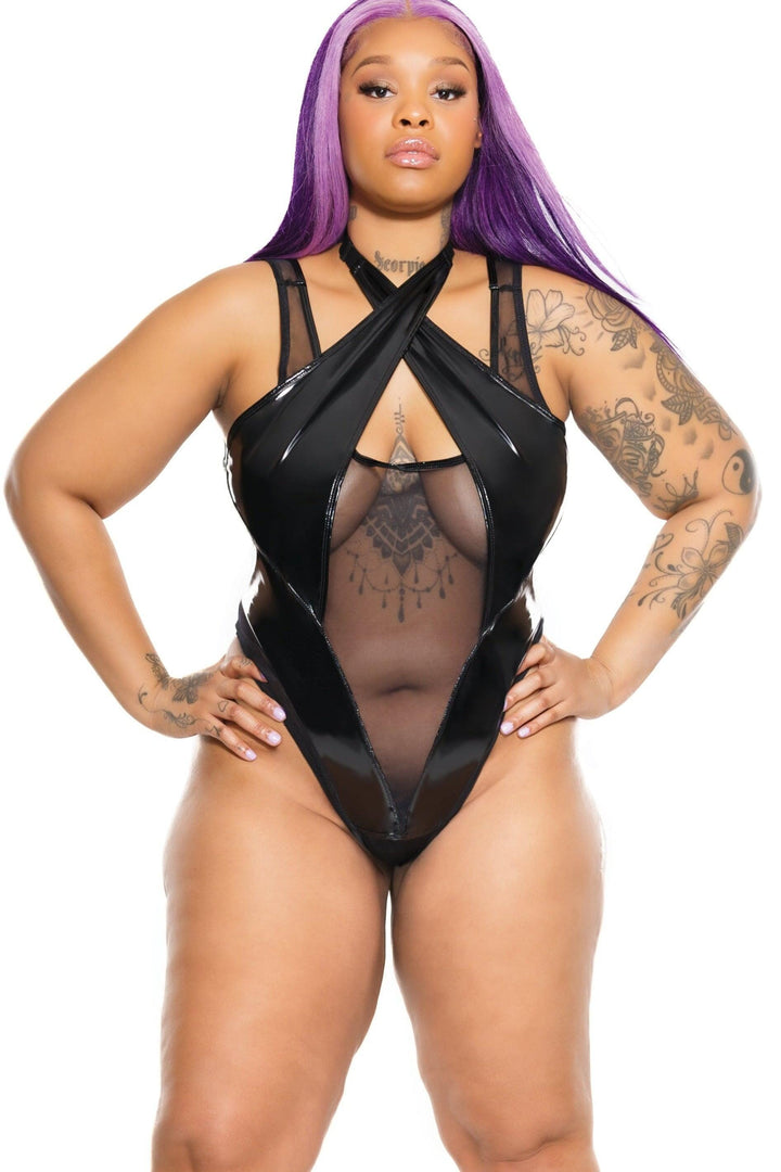 Crotchless Teddy with Halter Bust Panels
