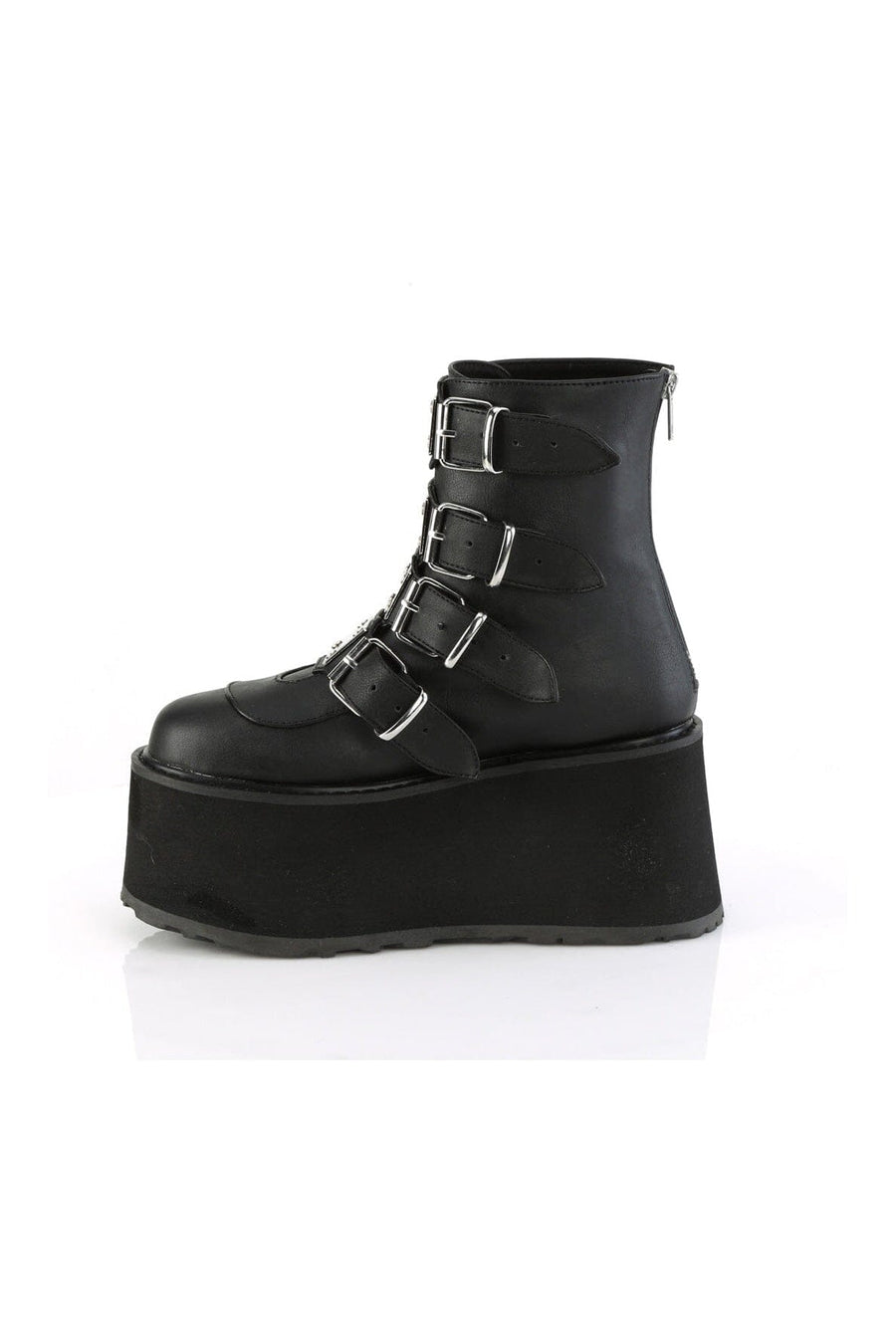 Demonia DAMNED-105 Black Vegan Leather Ankle Boot in Black Vegan Leather
