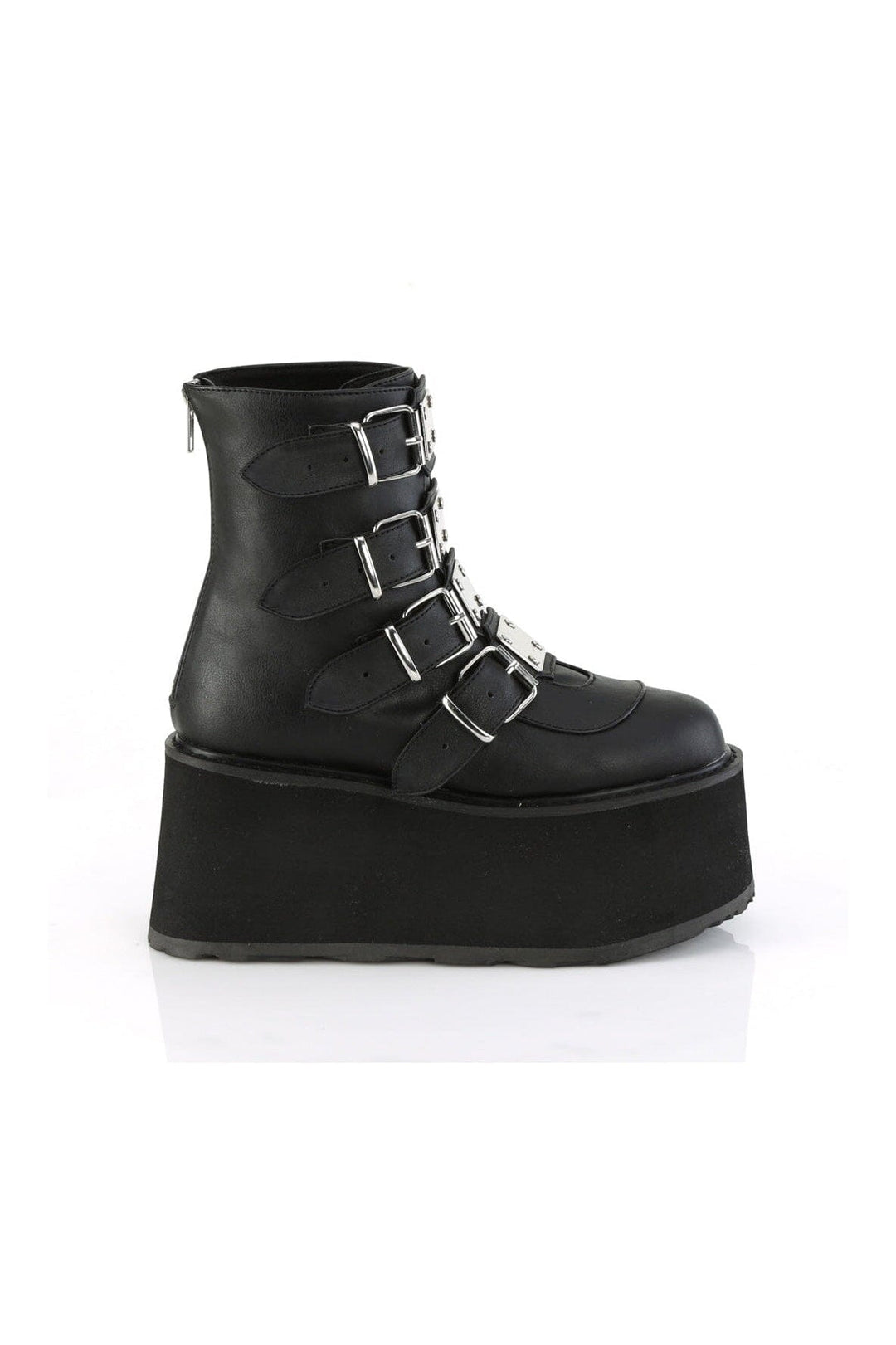 Demonia DAMNED-105 Black Vegan Leather Ankle Boot in Black Vegan Leather