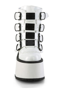 Demonia DAMNED-105 White Hologram Patent Ankle Boot in White Hologram Patent