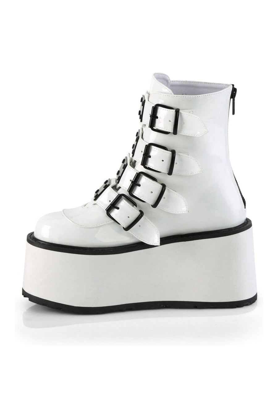 Demonia DAMNED-105 White Hologram Patent Ankle Boot in White Hologram Patent