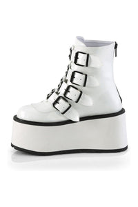 Demonia DAMNED-105 White Hologram Patent Ankle Boot in White Hologram Patent