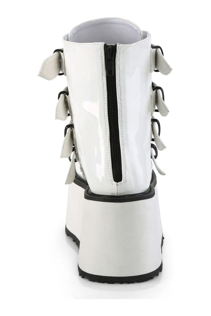 Demonia DAMNED-105 White Hologram Patent Ankle Boot in White Hologram Patent