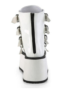 Demonia DAMNED-105 White Hologram Patent Ankle Boot in White Hologram Patent