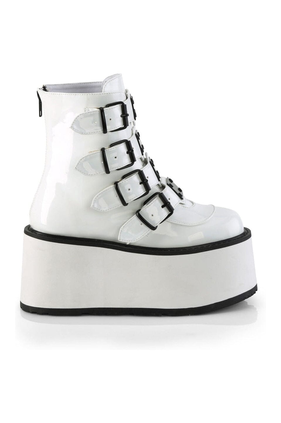 Demonia DAMNED-105 White Hologram Patent Ankle Boot in White Hologram Patent