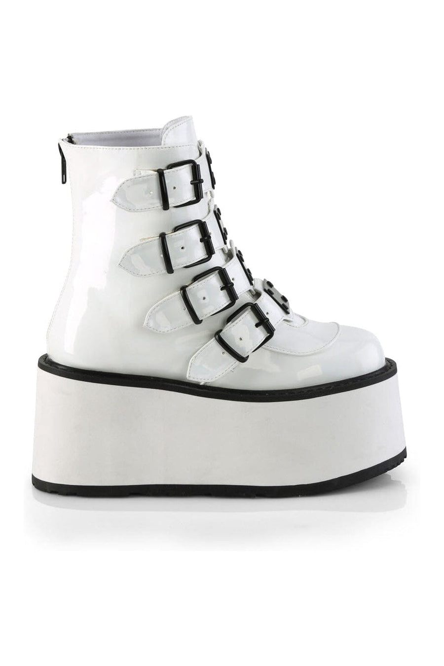Demonia DAMNED-105 White Hologram Patent Ankle Boot in White Hologram Patent