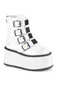 Demonia DAMNED-105 White Hologram Patent Ankle Boot in White Hologram Patent from SexyShoes.com