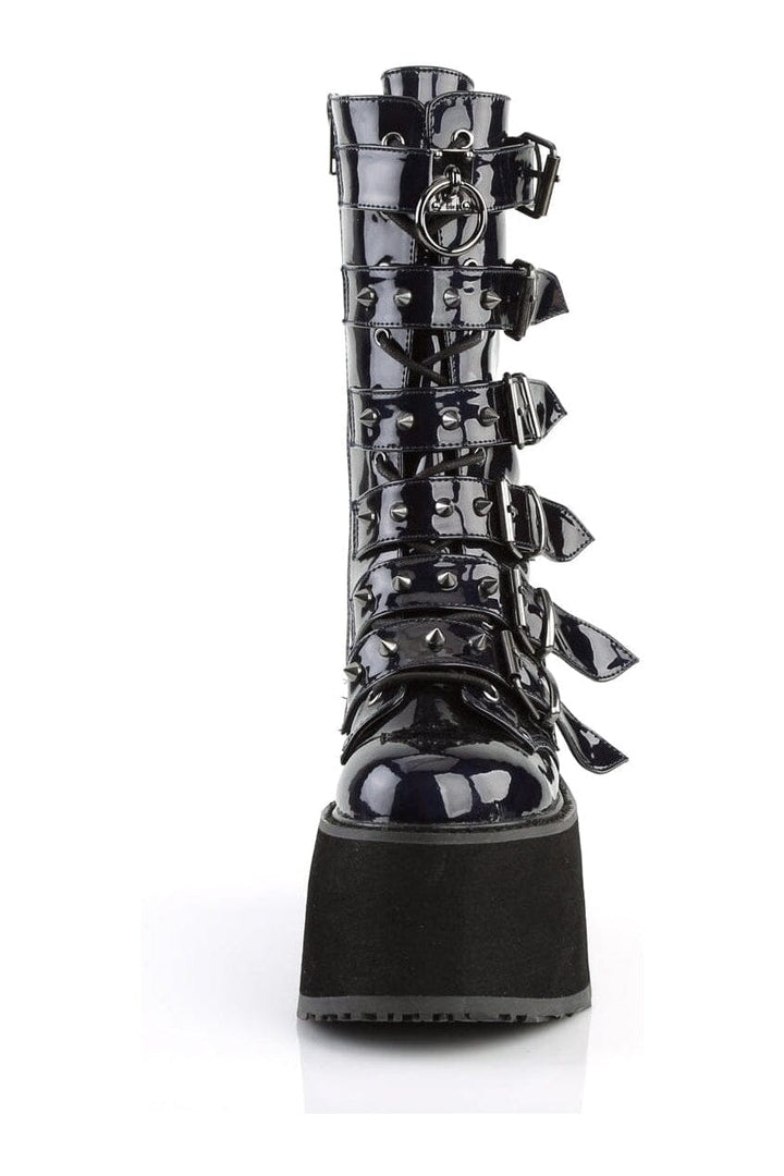 DAMNED-225 Black Hologram Patent Knee Boot