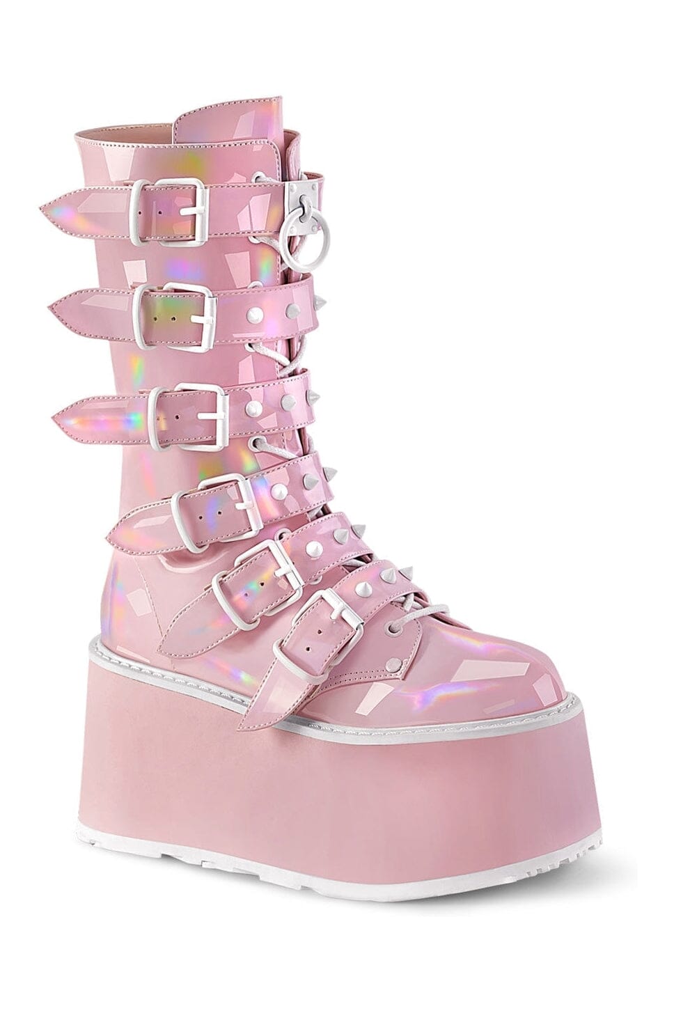 Demonia DAMNED-225 Pink Hologram Patent Knee Boot in Pink Hologram Patent from SexyShoes.com