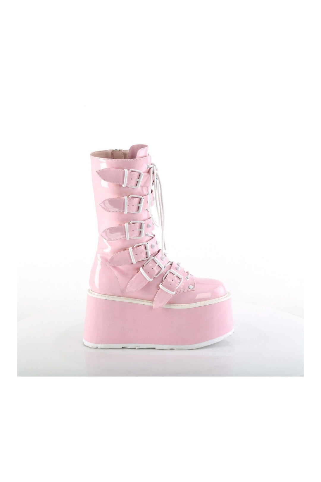 Demonia DAMNED-225 Pink Hologram Patent Knee Boot in Pink Hologram Patent