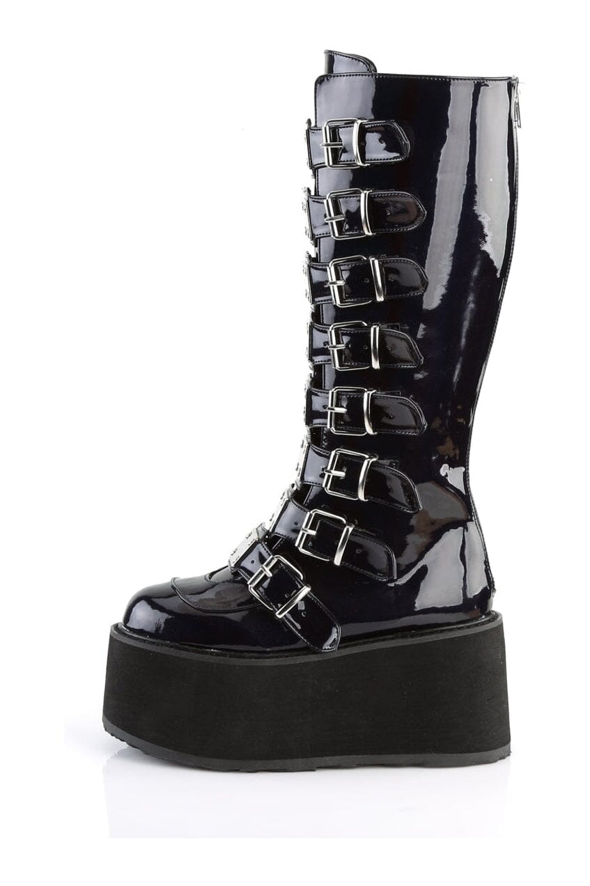 Demonia DAMNED-318 Black Hologram Patent Knee Boot in Black Hologram Patent
