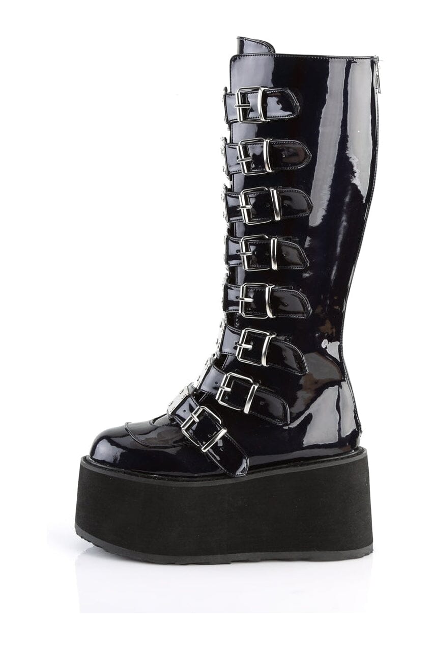 DAMNED-318 Black Hologram Patent Knee Boot-Knee Boots-Demonia-SEXYSHOES.COM