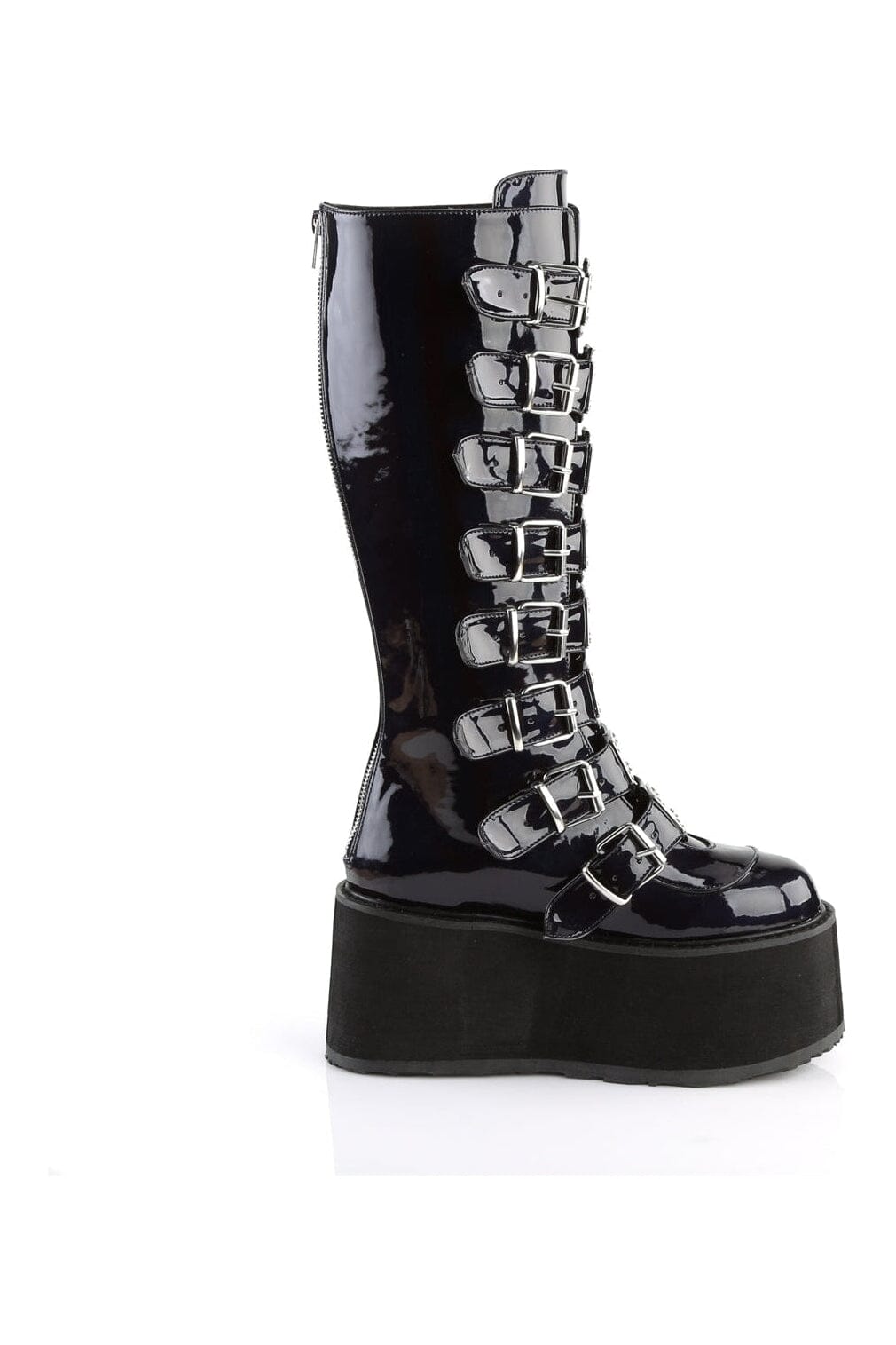 Demonia DAMNED-318 Black Hologram Patent Knee Boot in Black Hologram Patent