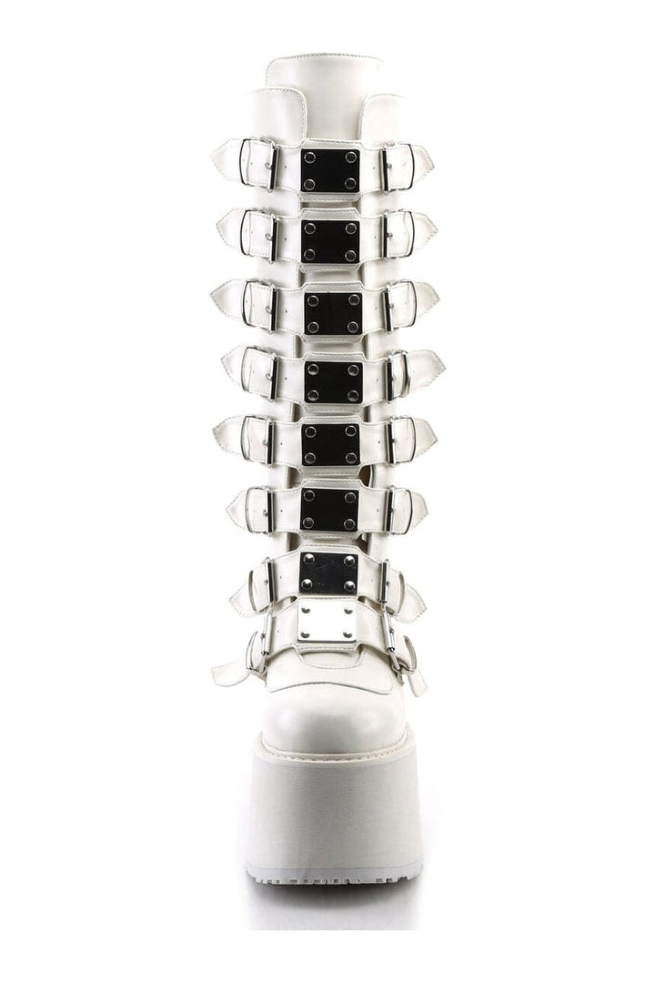 DAMNED-318 White Vegan Leather Knee Boot