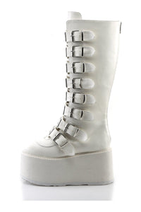 Demonia DAMNED-318 White Vegan Leather Knee Boot in White Vegan Leather