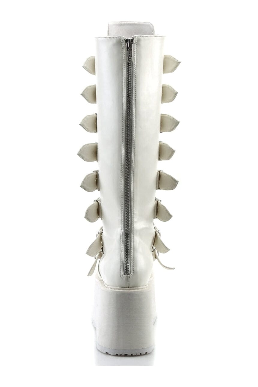 Demonia DAMNED-318 White Vegan Leather Knee Boot in White Vegan Leather