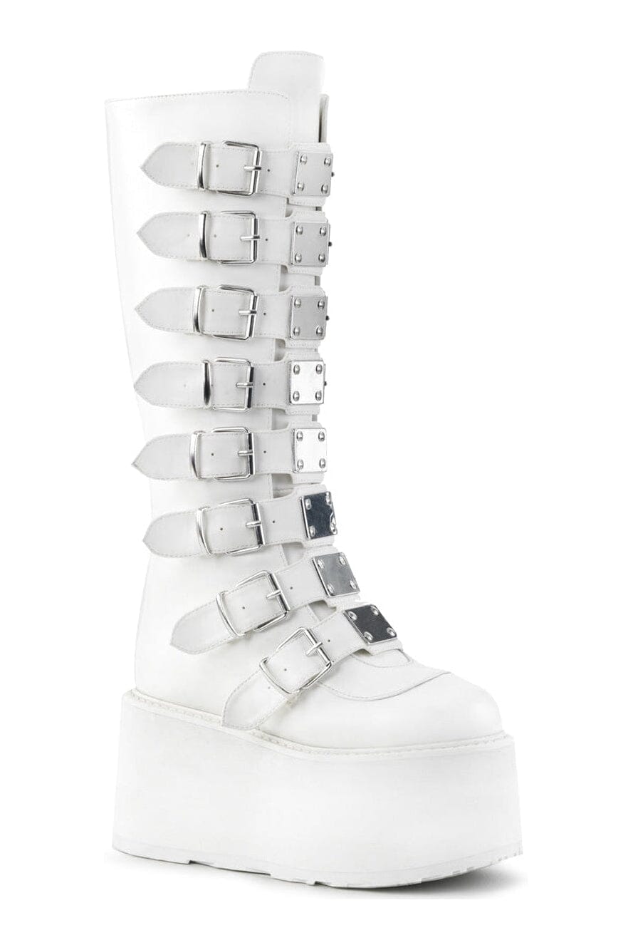 Demonia DAMNED-318 White Vegan Leather Knee Boot in White Vegan Leather from SexyShoes.com