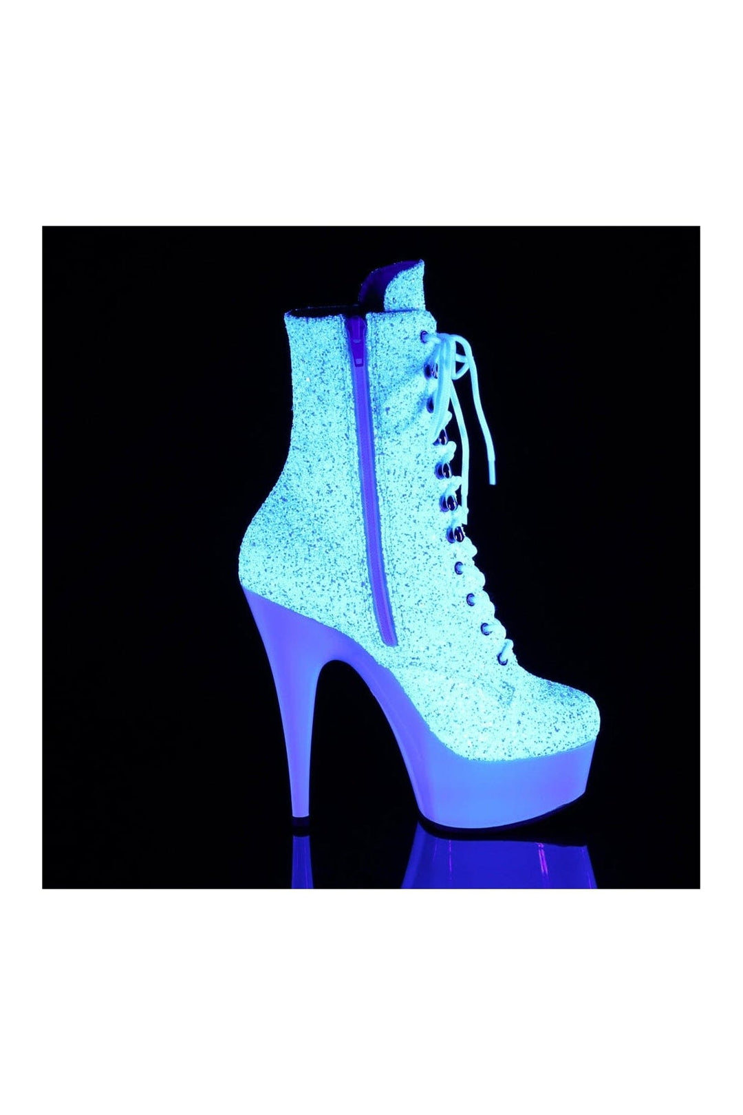 Pleaser DELIGHT-1020LG White Glitter Ankle Boot in White Glitter