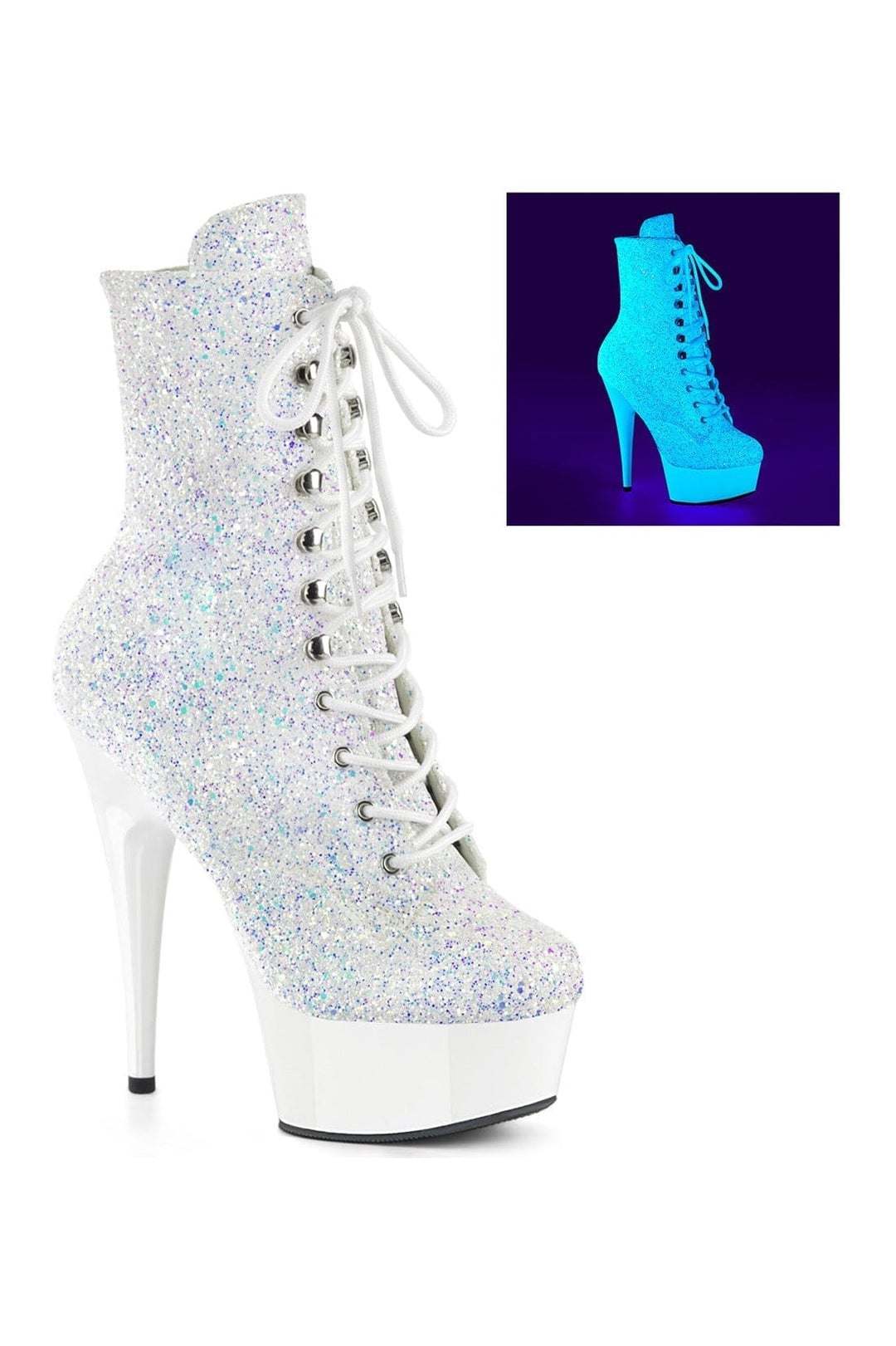 DELIGHT-1020LG White Glitter Ankle Boot-Ankle Boots-Pleaser-White-10-Glitter-SEXYSHOES.COM