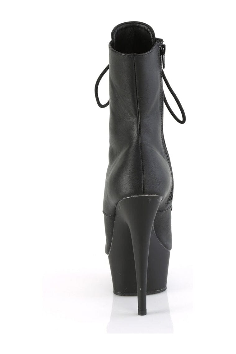 Pleaser DELIGHT-1021 Black Faux Leather Ankle Boot in Black Faux Leather