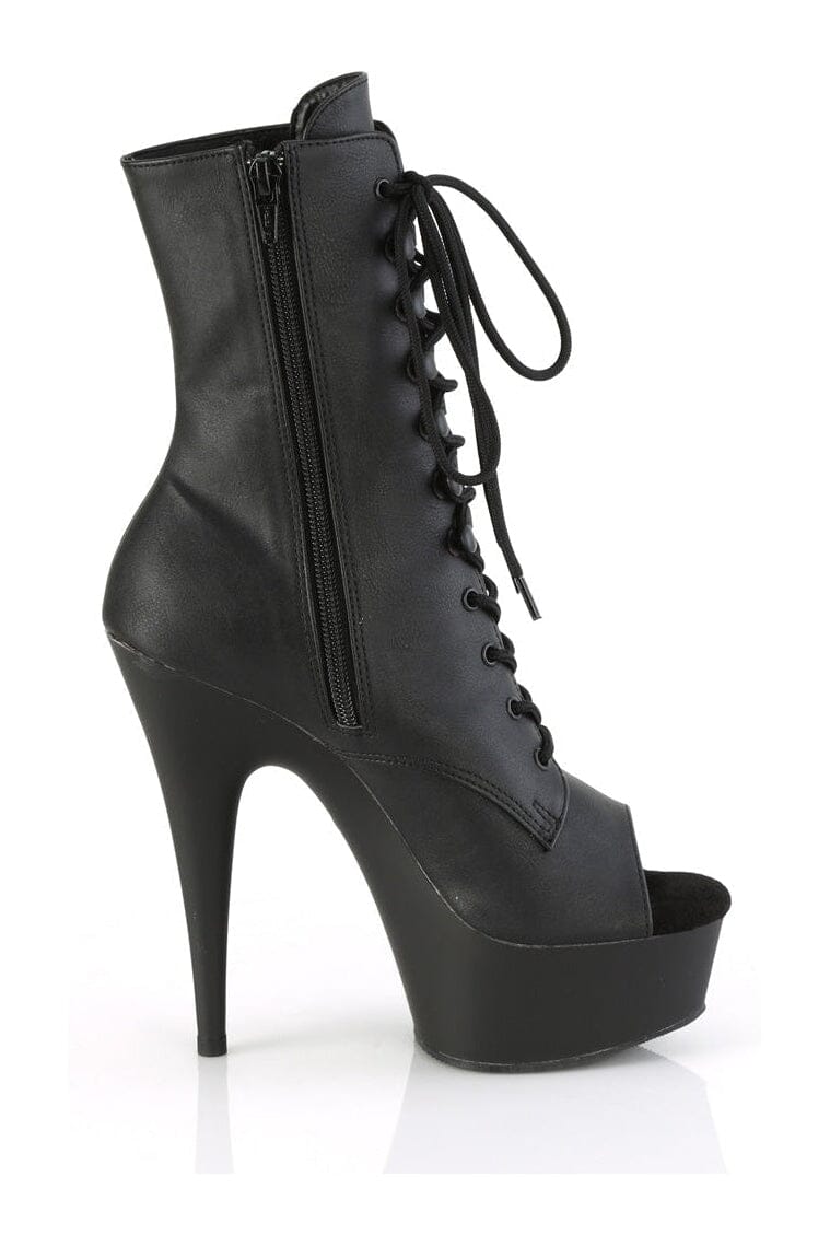 Pleaser DELIGHT-1021 Black Faux Leather Ankle Boot in Black Faux Leather