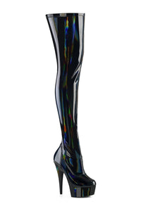 Pleaser DELIGHT-3000HWR Black Patent Thigh Boot in Black Patent from SexyShoes.com