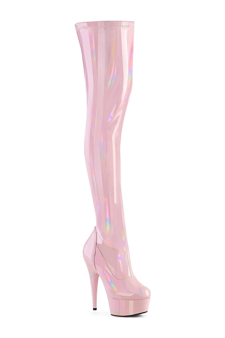 Pleaser DELIGHT-3000HWR Pink Patent Thigh Boot in Pink Patent from SexyShoes.com