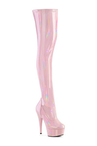 Pleaser DELIGHT-3000HWR Pink Patent Thigh Boot in Pink Patent from SexyShoes.com