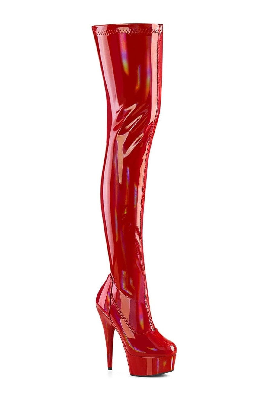 Pleaser DELIGHT-3000HWR Red Patent Thigh Boot in Red Patent from SexyShoes.com