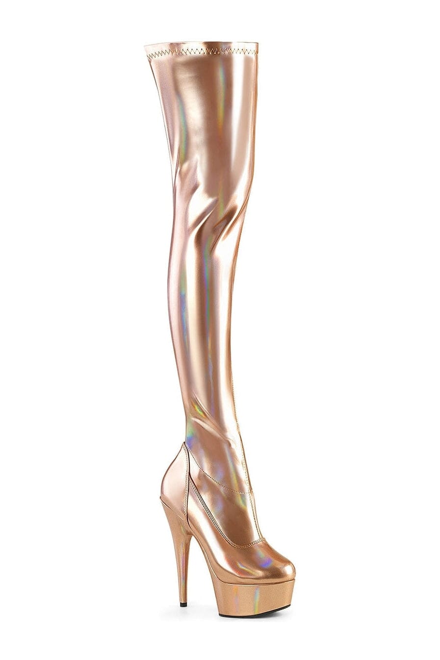 DELIGHT-3000HWR Rose Gold Patent Thigh Boot-Thigh Boots-Pleaser-Rose Gold-10-Patent-SEXYSHOES.COM