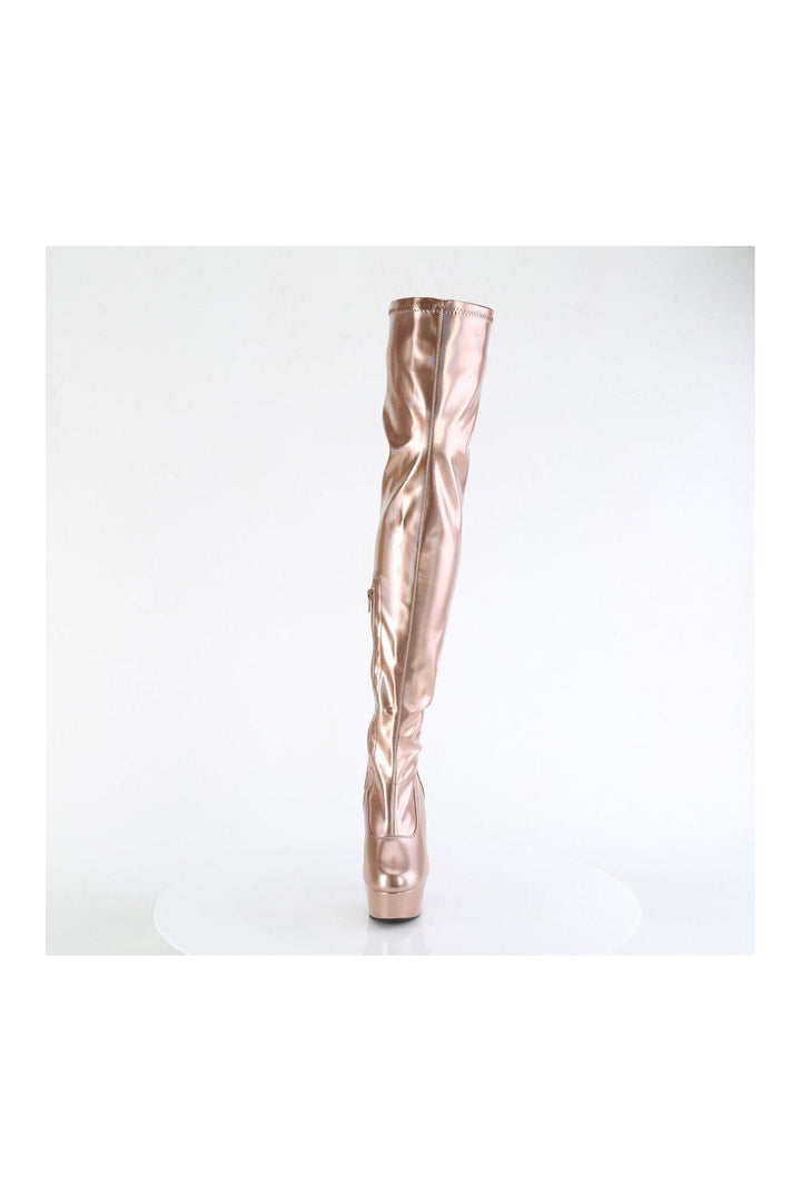 DELIGHT-3000HWR Rose Gold Patent Thigh Boot
