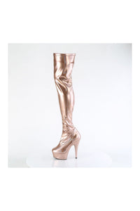 Pleaser DELIGHT-3000HWR Rose Gold Patent Thigh Boot in Rose Gold Patent