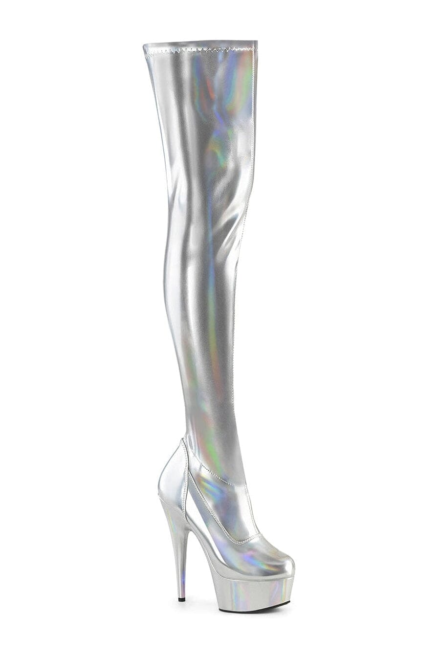 Pleaser Silver Thigh Boots Platform Stripper Shoes | Buy at Sexyshoes.com