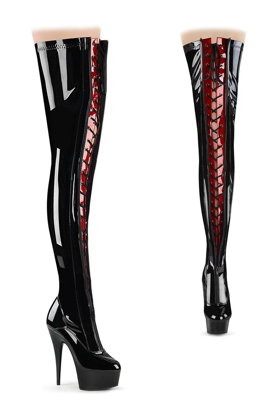 DELIGHT-3027 Thigh Boot | Black Patent-Thigh Boots-Pleaser-Black-12-Patent-SEXYSHOES.COM