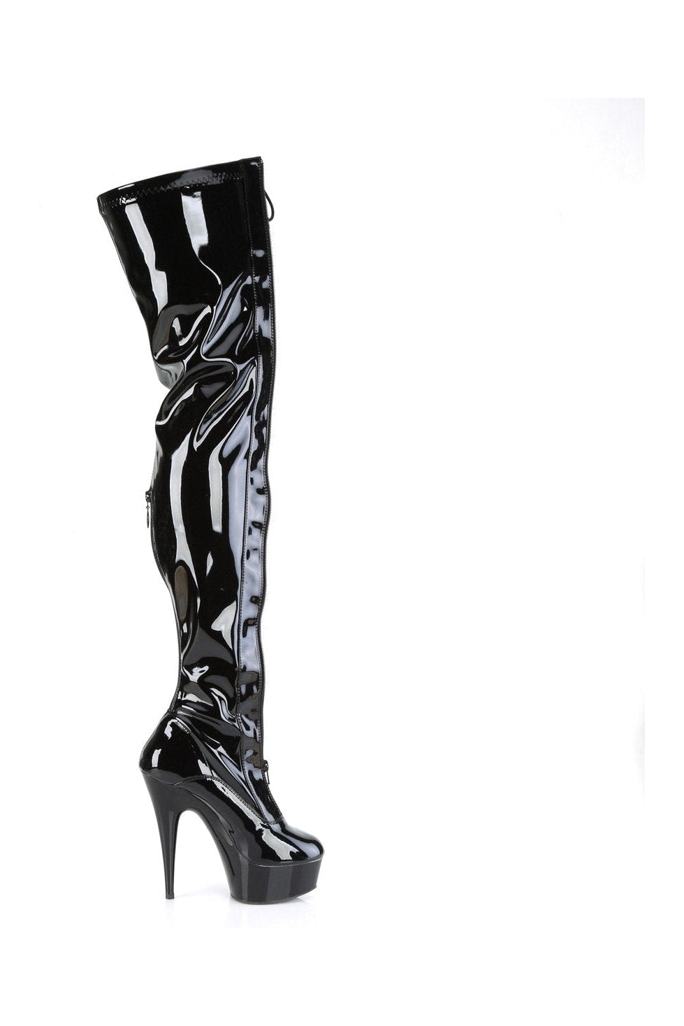 Pleaser DELIGHT-3027 Thigh Boot in Black Patent