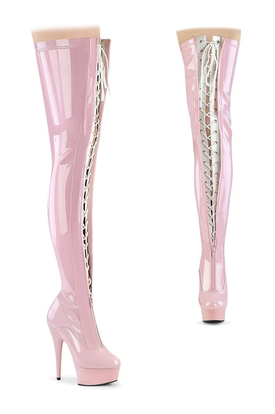 DELIGHT-3027 Thigh Boot | Pink Patent-Thigh Boots-Pleaser-Pink-12-Patent-SEXYSHOES.COM