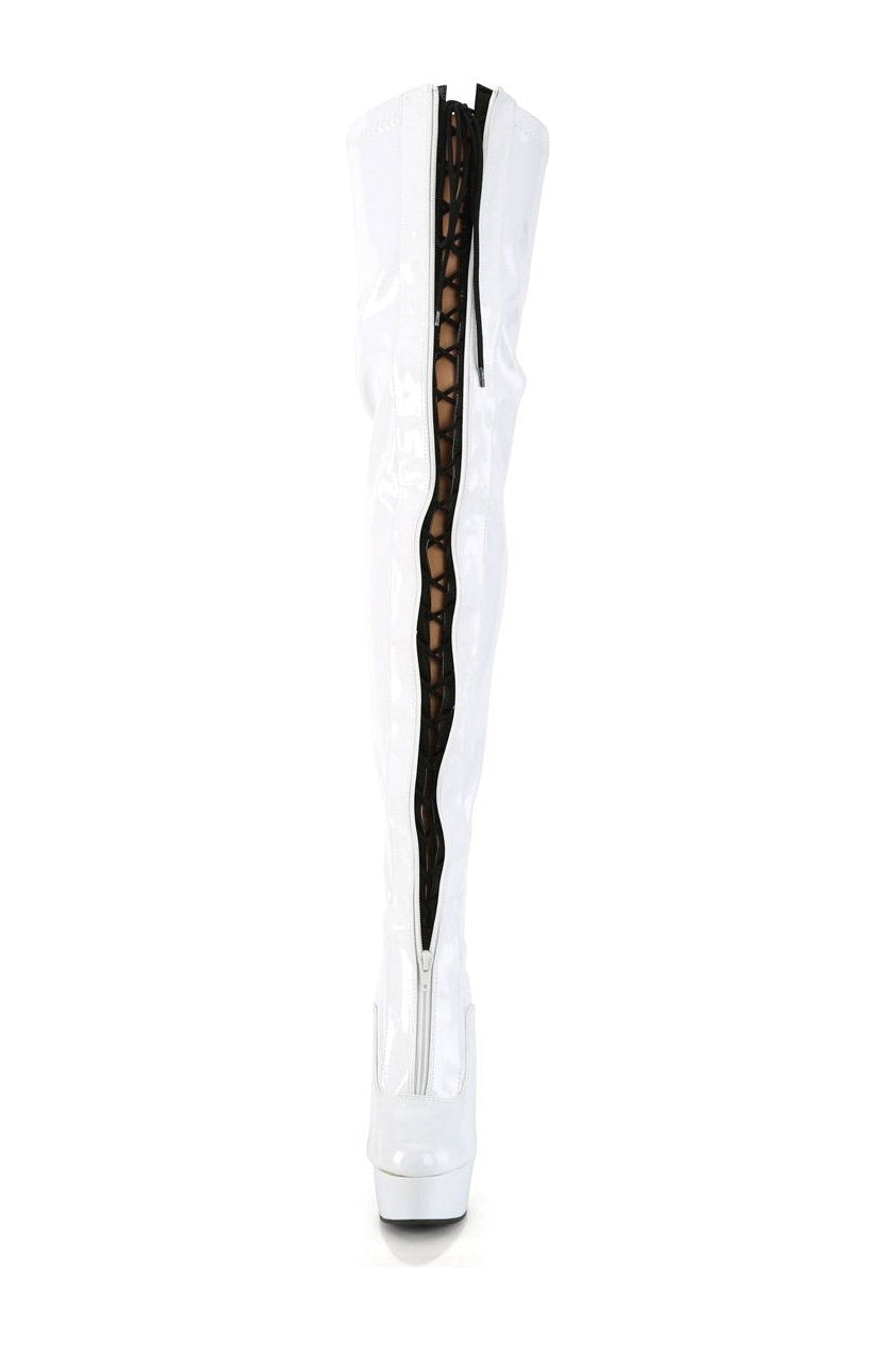 Pleaser DELIGHT-3027 Thigh Boot in White Patent