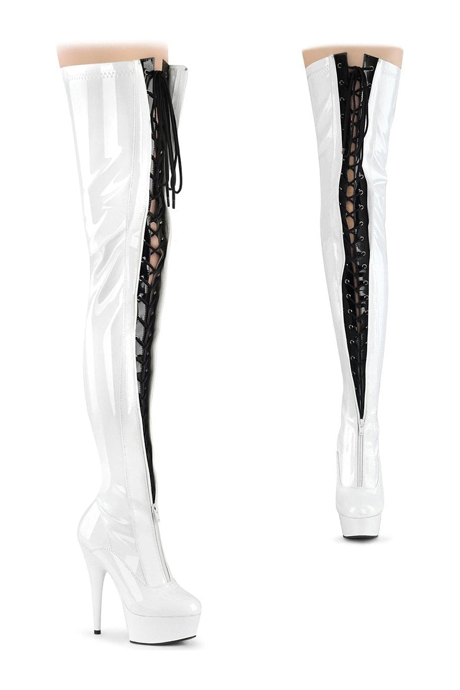 Pleaser DELIGHT-3027 Thigh Boot in White Patent from SexyShoes.com
