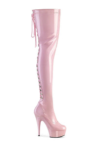 Pleaser DELIGHT-3063 Pink Patent Thigh Boot in Pink Patent from SexyShoes.com