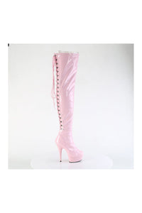 Pleaser DELIGHT-3063 Pink Patent Thigh Boot in Pink Patent