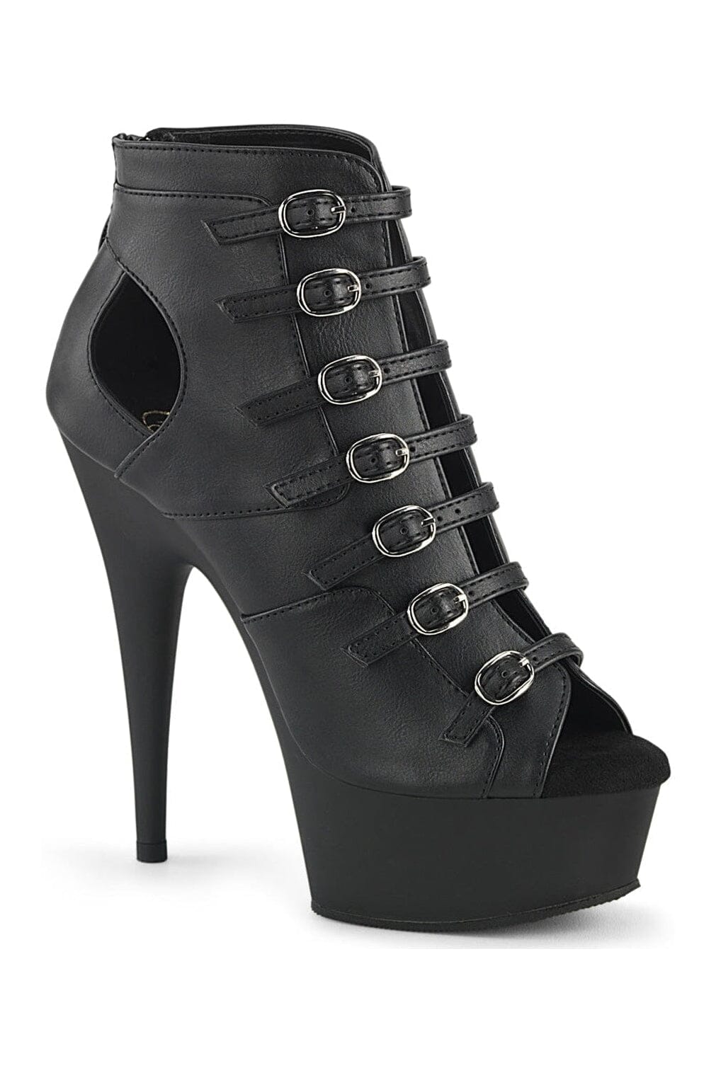 Pleaser DELIGHT-600-11 Black Faux Leather Ankle Boot in Black Faux Leather from SexyShoes.com