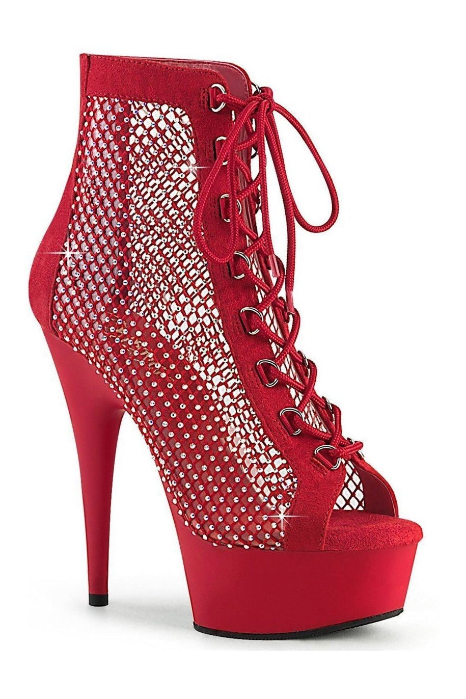 DELIGHT-600-33RM Ankle Boot | Red Faux Suede-Ankle Boots-Pleaser-Red-7-Faux Suede-SEXYSHOES.COM