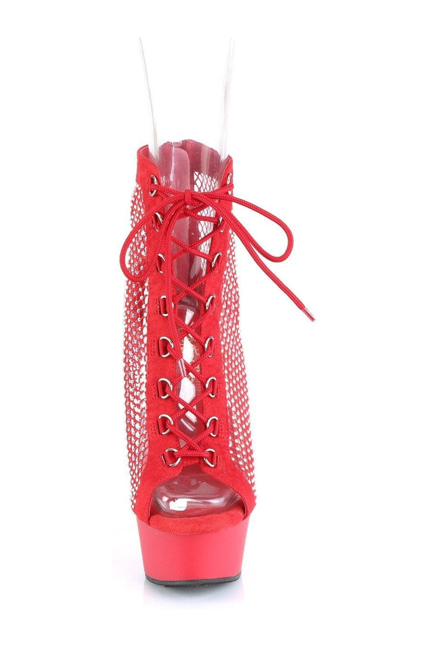 Pleaser DELIGHT-600-33RM Ankle Boot in Red Faux Suede