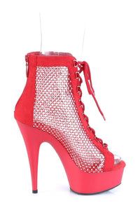 Pleaser DELIGHT-600-33RM Ankle Boot in Red Faux Suede
