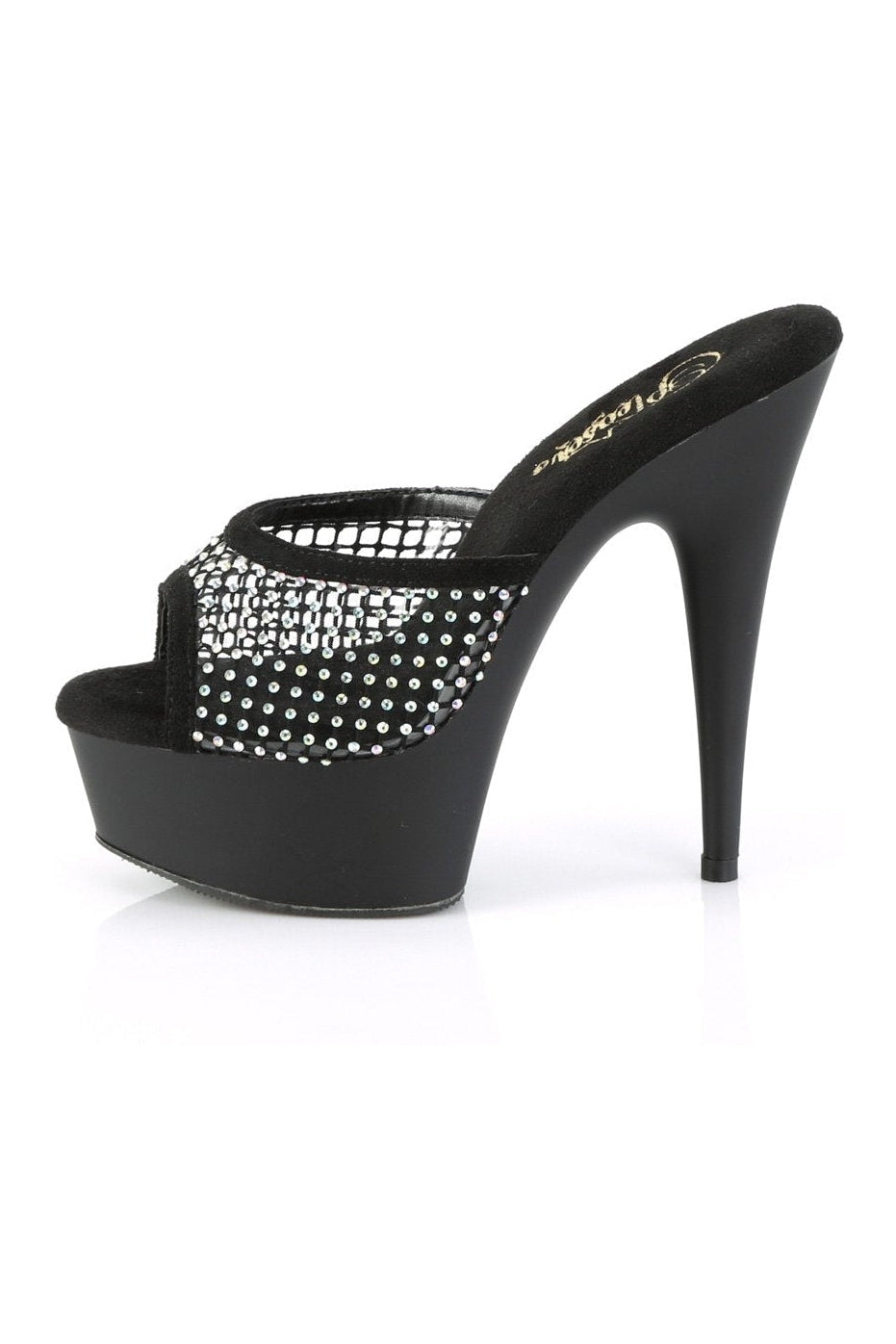Pleaser DELIGHT-601-6RM Slide in Black Faux Suede